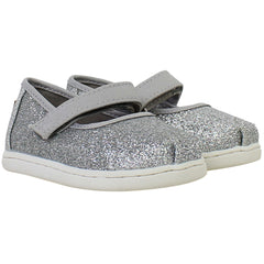 Toms Mary Jane Kids Silver Plimsolls