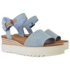 Toms Diana Womens Denim Blue Wedge Sandals