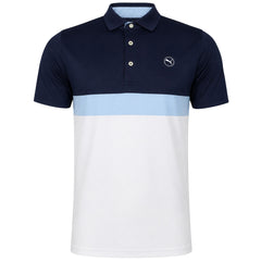 Puma Pure Colourblock Mens White/Navy Golf Polo Shirt