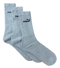 Puma 3-Pack Graphic Logo Grey Mens Sports Long Crew Socks 883296 07
