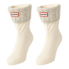 Hunter Recycled 6 Stitch Cable Short White Boot Socks