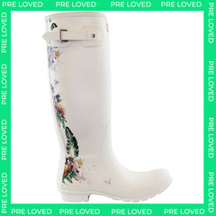 Hunter Tall Botanical Back Womens White Wellington Boots NO BOX
