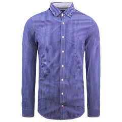 Tommy Hilfiger Slim Fit Striped Shirt Long Sleeve Blue Mens Top
