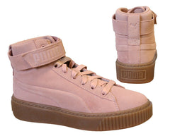 Puma Suede Platform Mid Salmon Leather Lace Up Juniors Trainers 366018 02 B10D