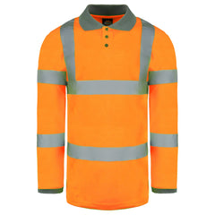 Dickies High Visibility Long Sleeve Orange Mens Work Wear Polo Shirt SA22077 ORANGE