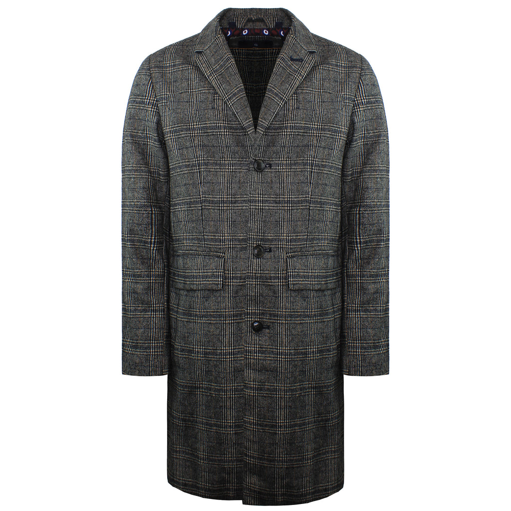 Ben Sherman Checkered Mens Brown Coat