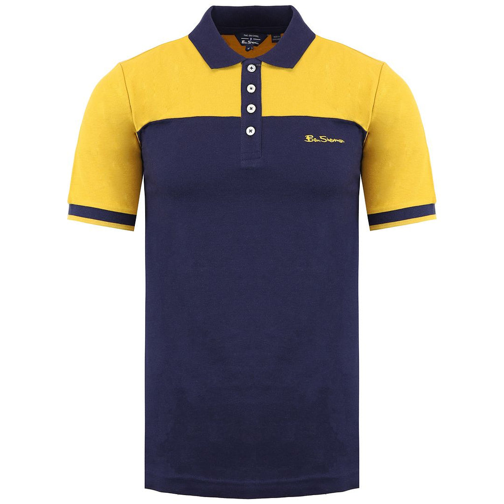 Ben Sherman Colour Block Mens Navy/Yellow Polo Shirt