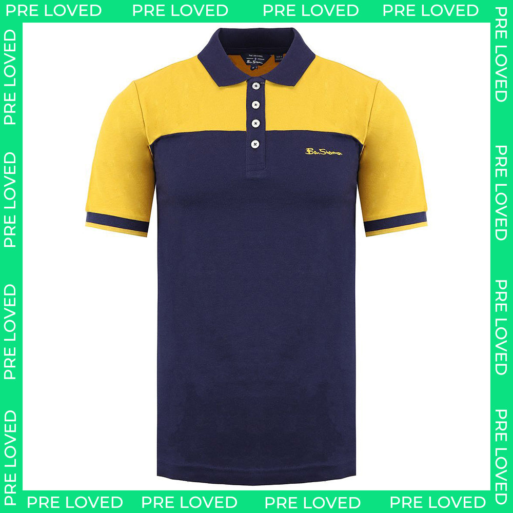 Ben Sherman Colour Block Mens Navy/Yellow Polo Shirt NO TAG