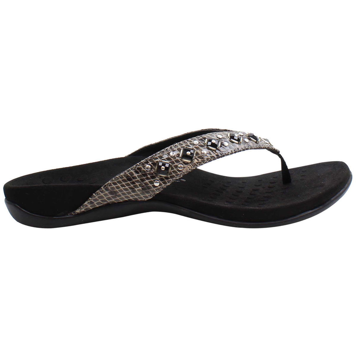 Vionic Floriana Snake Womens Black Flip-Flops