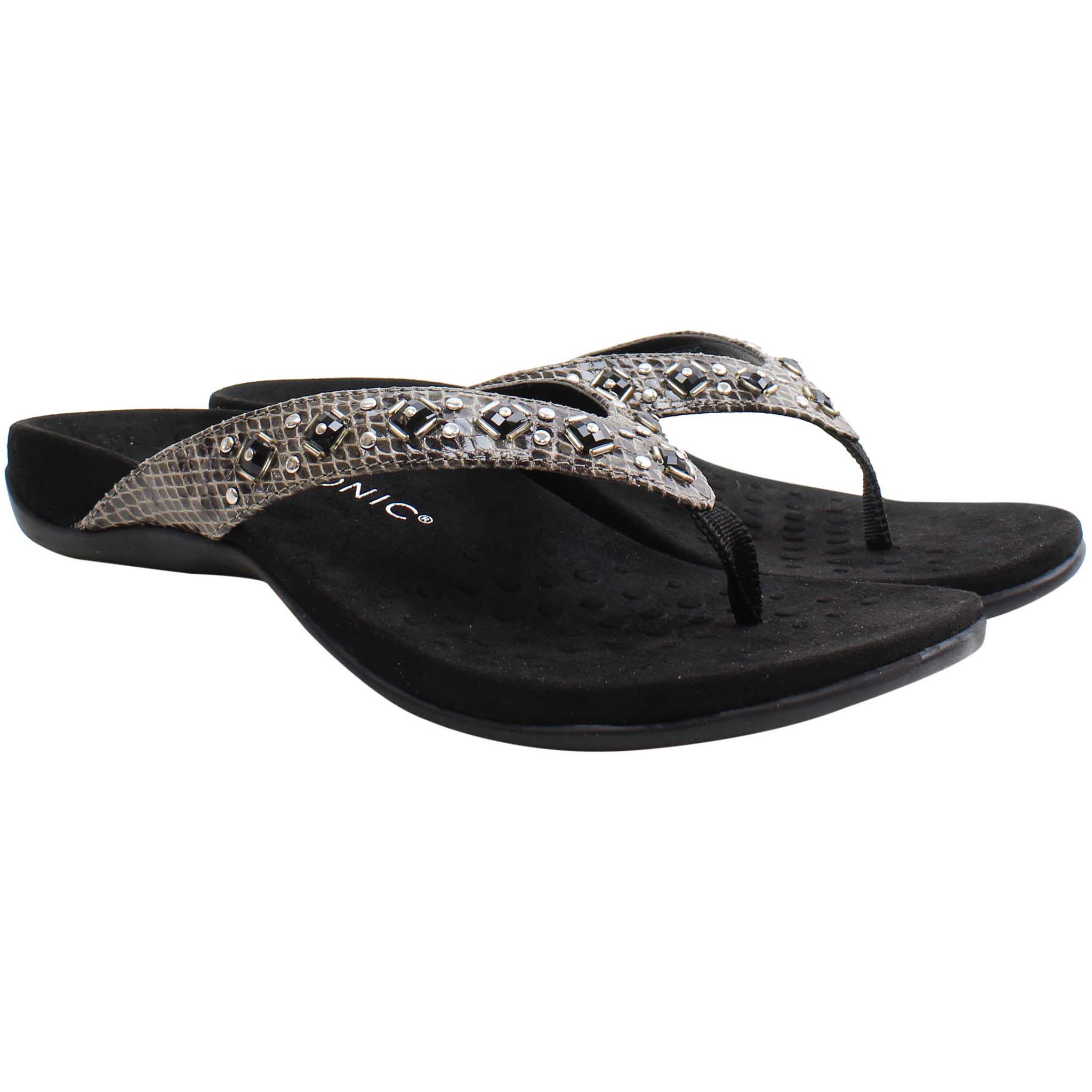 Vionic Floriana Snake Womens Black Flip-Flops