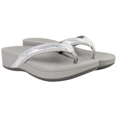 Vionic High Tide Metallic Womens Silver Flip-Flops