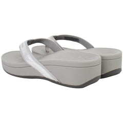 Vionic High Tide Metallic Womens Silver Flip-Flops