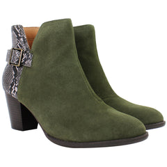 Vionic Naomi Snake Womens Green Heeled Boots