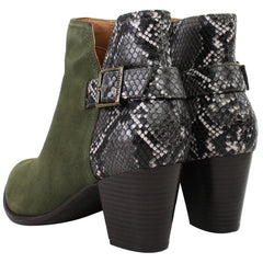 Vionic Naomi Snake Womens Green Heeled Boots