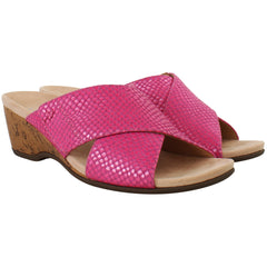 Vionic Paradise Leticia Lizard Womens Pink Wedge Sandals