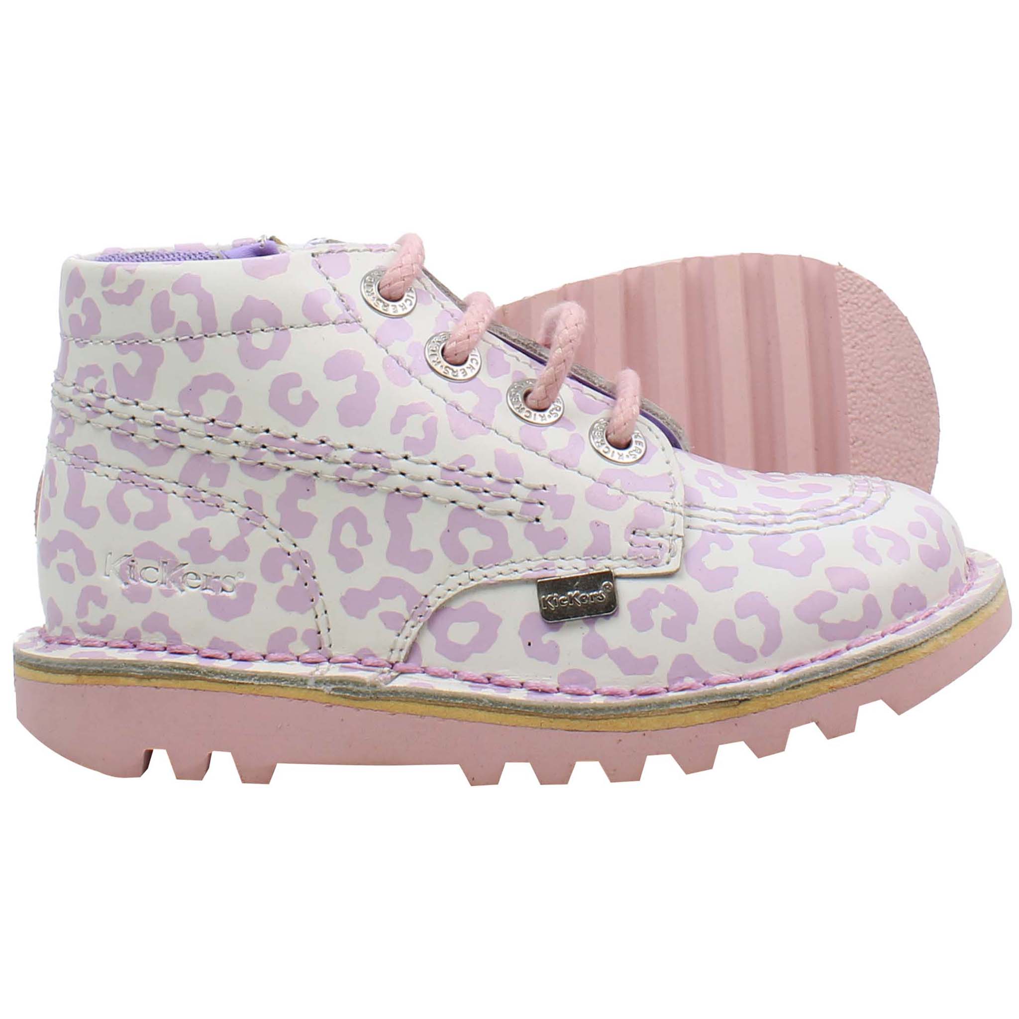 Kickers Kick Hi Ankle Kids White/Pink Boots