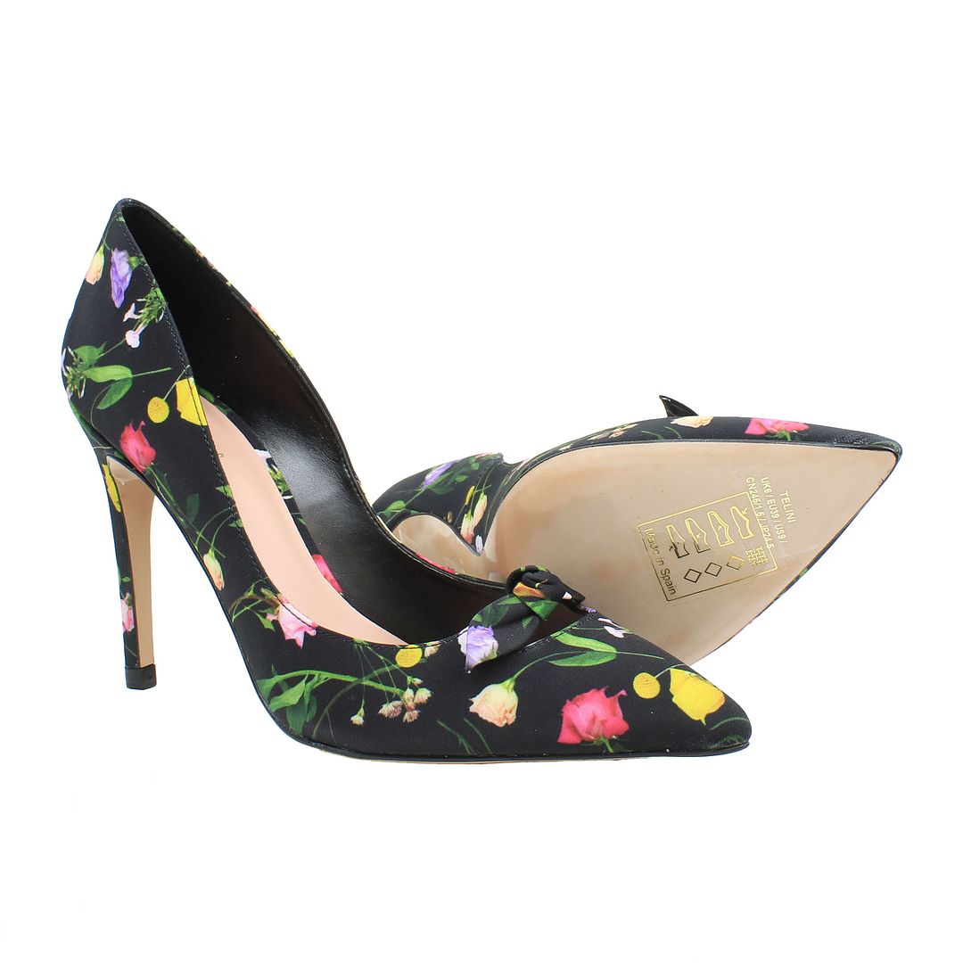 Ted Baker Telini Floral Print Bow Womens Black Court Shoes NO BOX