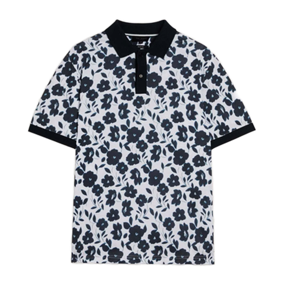 Ted Baker Baskst Printed Mens Blue/Ecru Polo Shirt