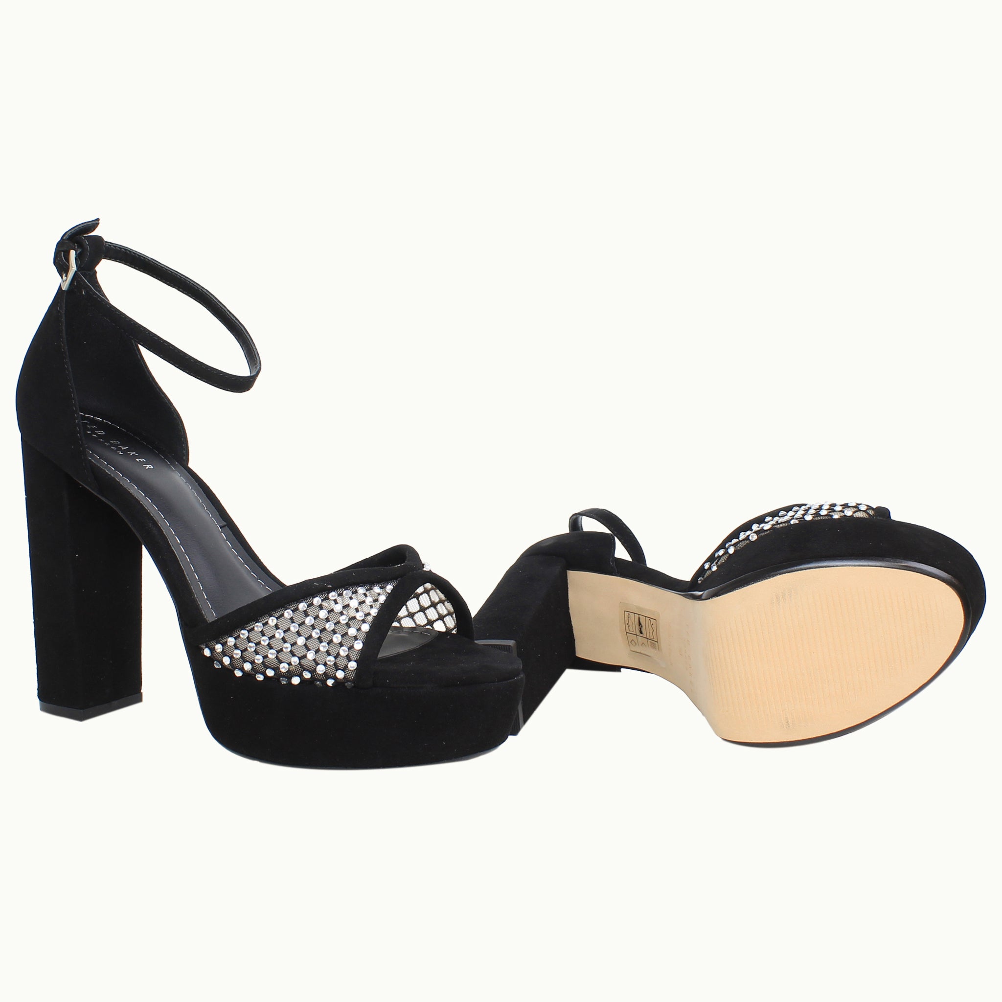 Ted Baker Bexins Crystal Mesh Womens Black Platform Sandals NO BOX