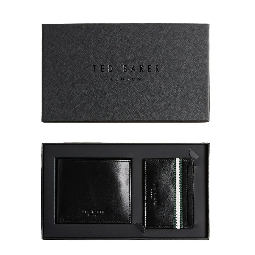 Ted Baker Granony Mens Black Stripe Wallet Card Holder Set