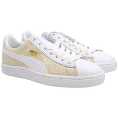 Puma Basket Crocodile Mens White/Gold Trainers