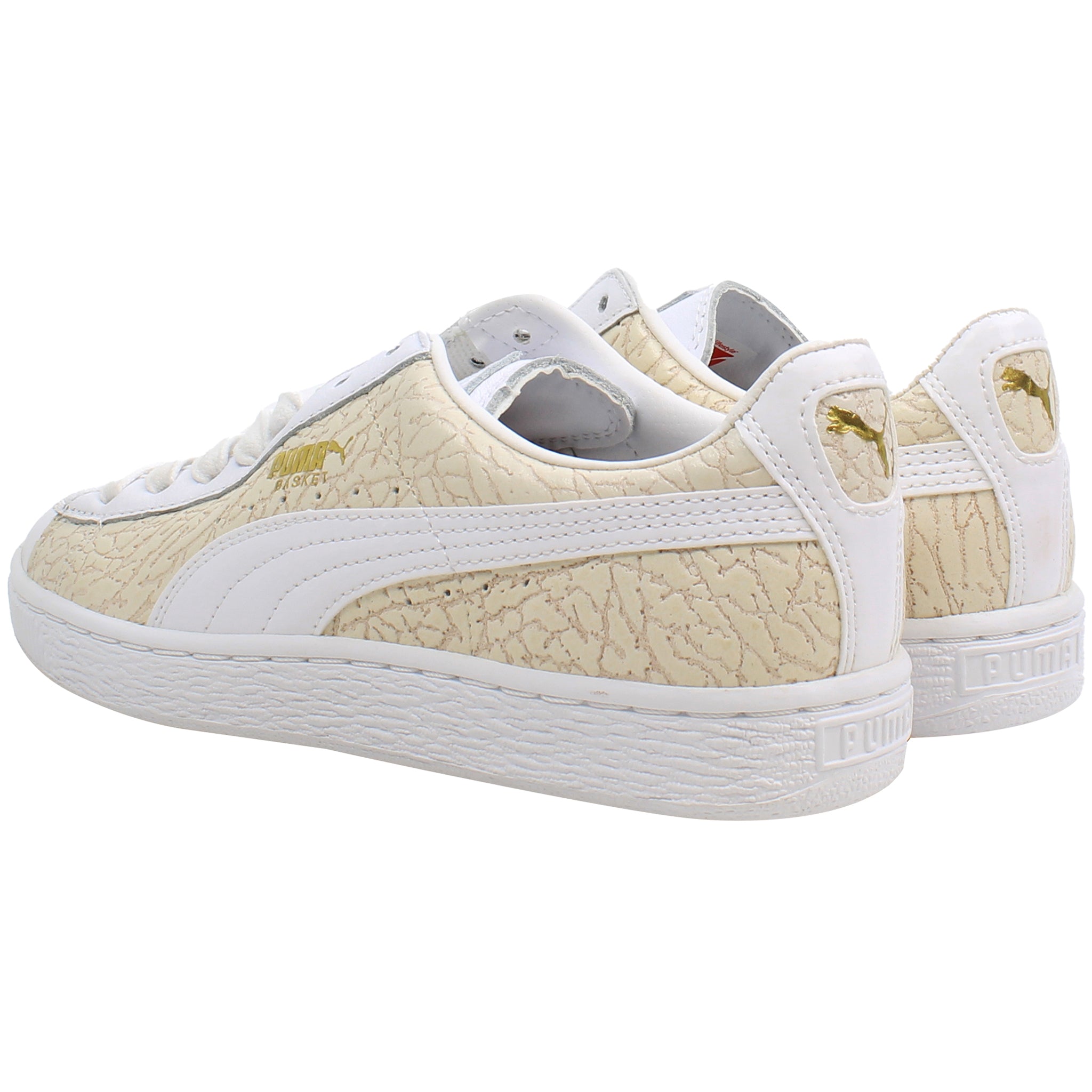 Puma Basket Crocodile Mens White/Gold Trainers