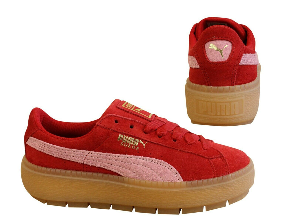 Puma Platform Trace Cleated Red Lace Up Suede Trainers - Womens