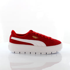 Puma Platform Trace MU Red Suede Low Lace Up Womens Trainers 367980 03