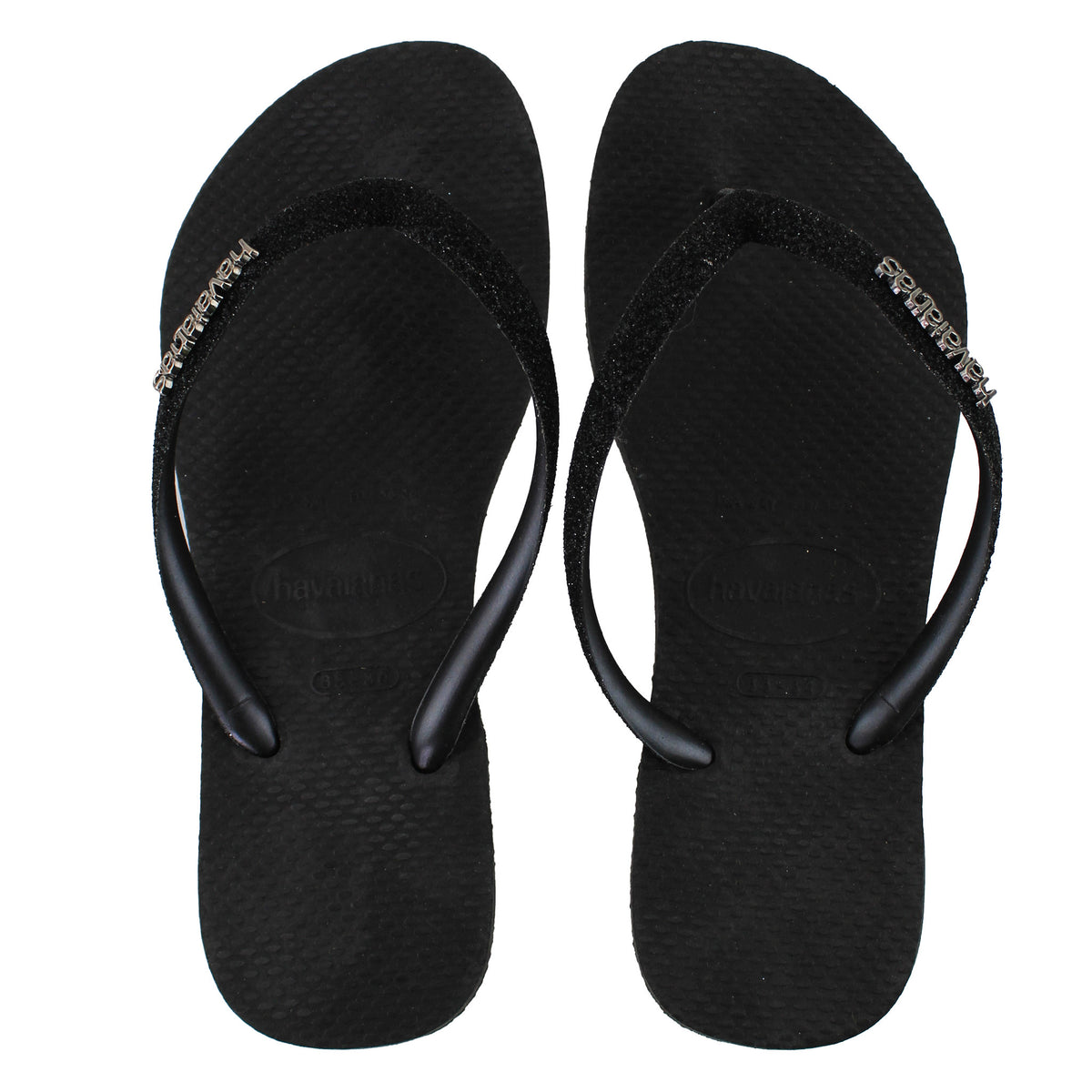 Havaianas Slim Glitter Womens Black Flip-Flops