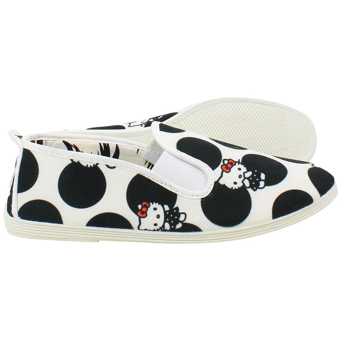 Flossy Style Hello Kitty Womens Black/White Plimsolls