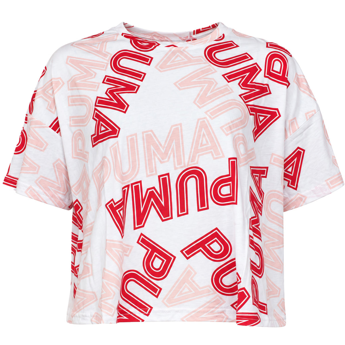 Puma Modern Sports AOP Womens White/Pink T-Crop Top
