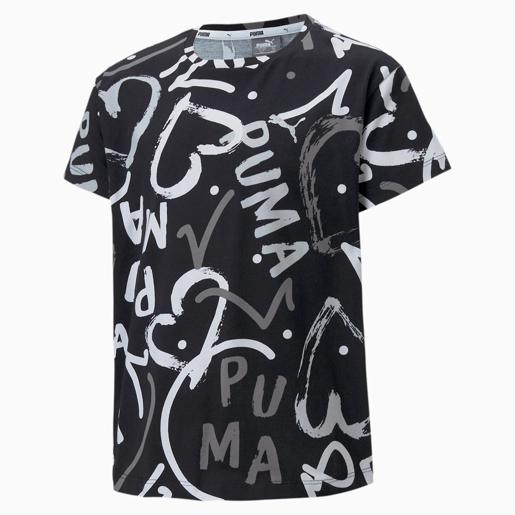 Puma Alpha Short Sleeve Crew Neck Black/White Kids AOP T-Shirt 582739 01