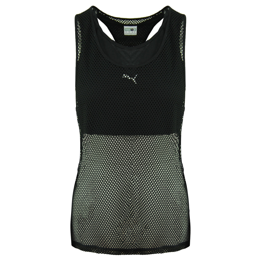 Puma Round Neck Black Sleeveless Womens Evide Open Mesh Tank Top 596305 01