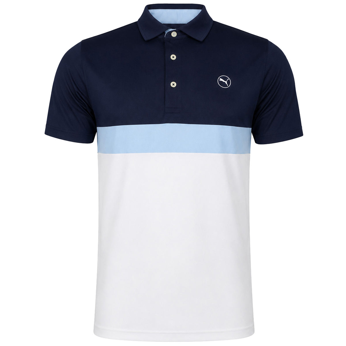 Puma Pure Colourblock Mens White/Navy Golf Polo Shirt