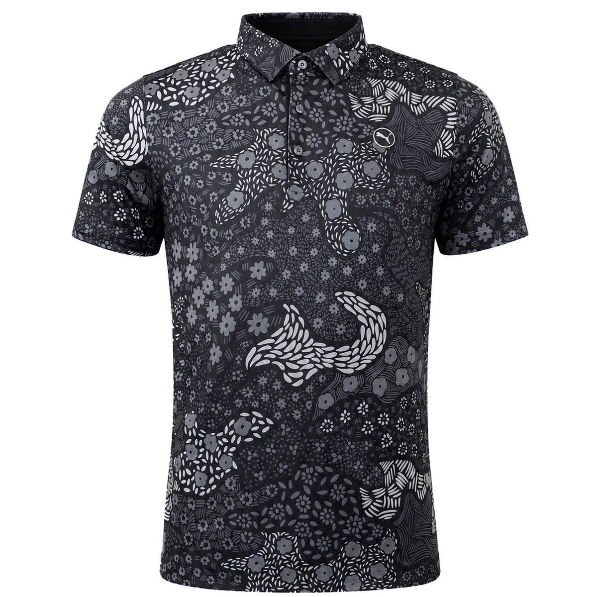 Puma Cloudspun Bloom Camo Mens Black Golf Polo Shirt