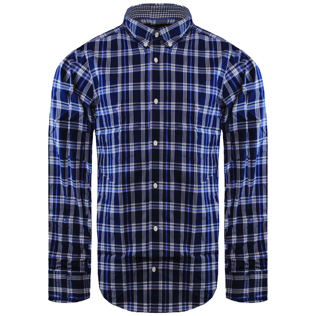 Eden Park Paris Checkered Mens Blue Shirt