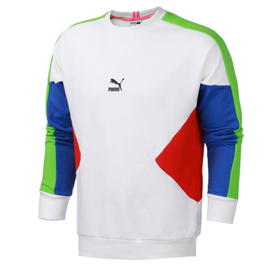 Puma TFS Crew Sweatshirt Colourblock Logo Jumper White 597328 52