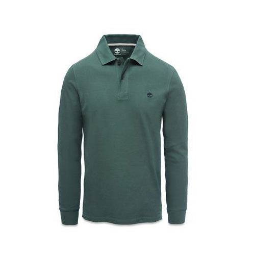 Timberland Earthkeepers Long Sleeve Mens Green Cotton Polo Shirt A1C86 C48