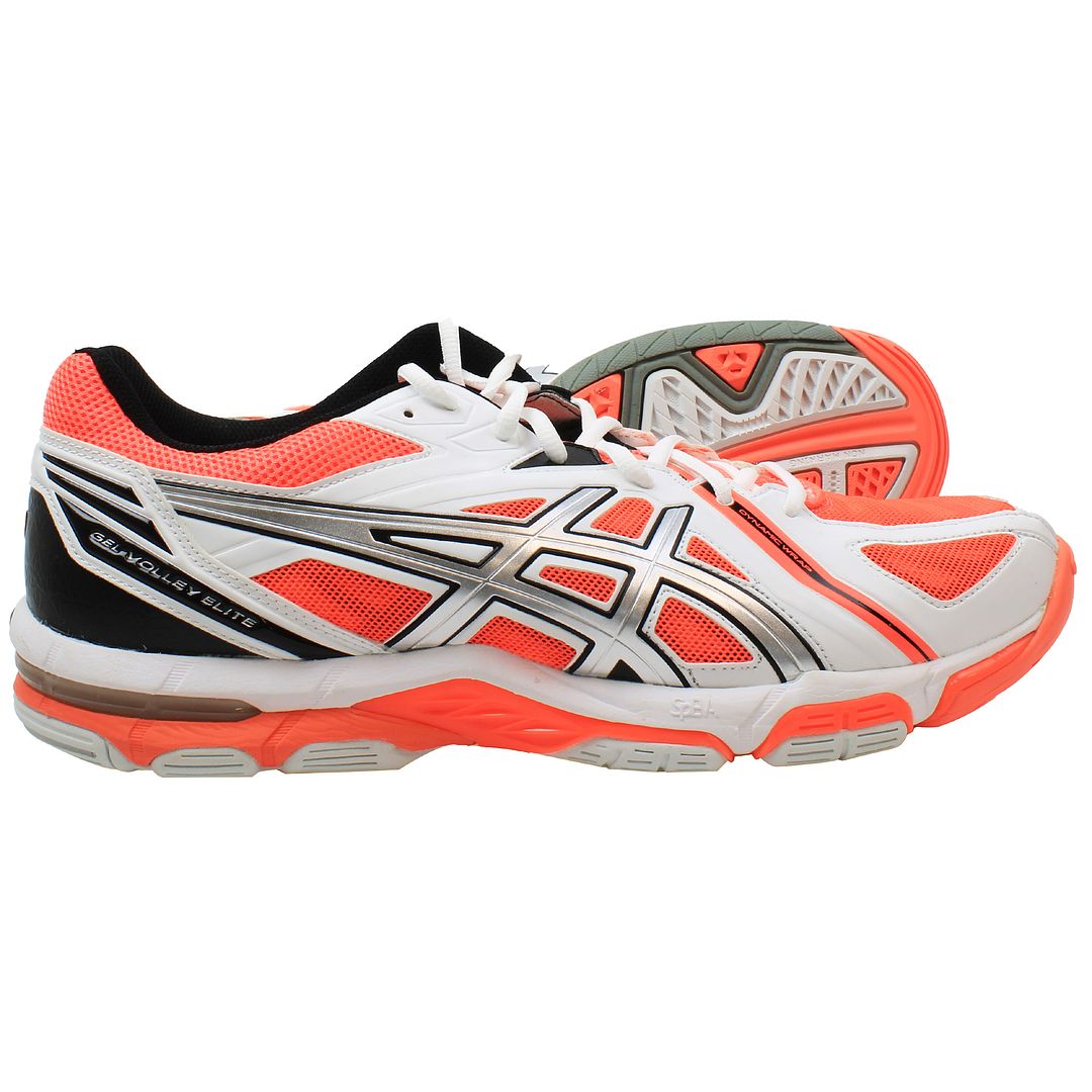 Asics Gel Elite 3 Womens White/Orange Volleyball Shoes