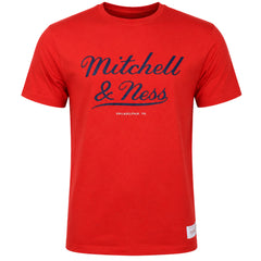 Mitchell & Ness Script Tacked Mens Red T-Shirt
