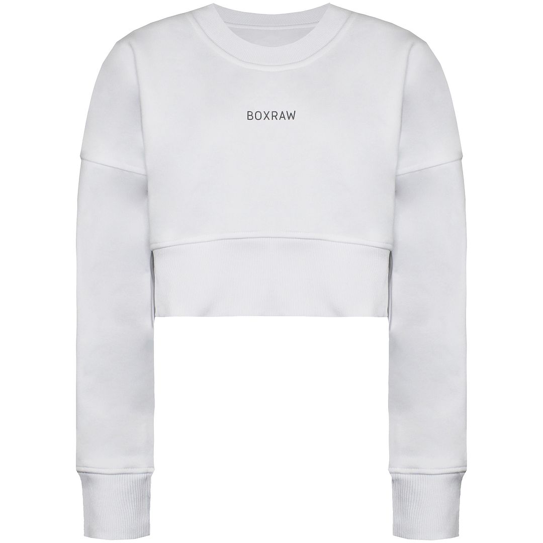 BoxRaw Johnson Womens White Cropped Sweatshirt