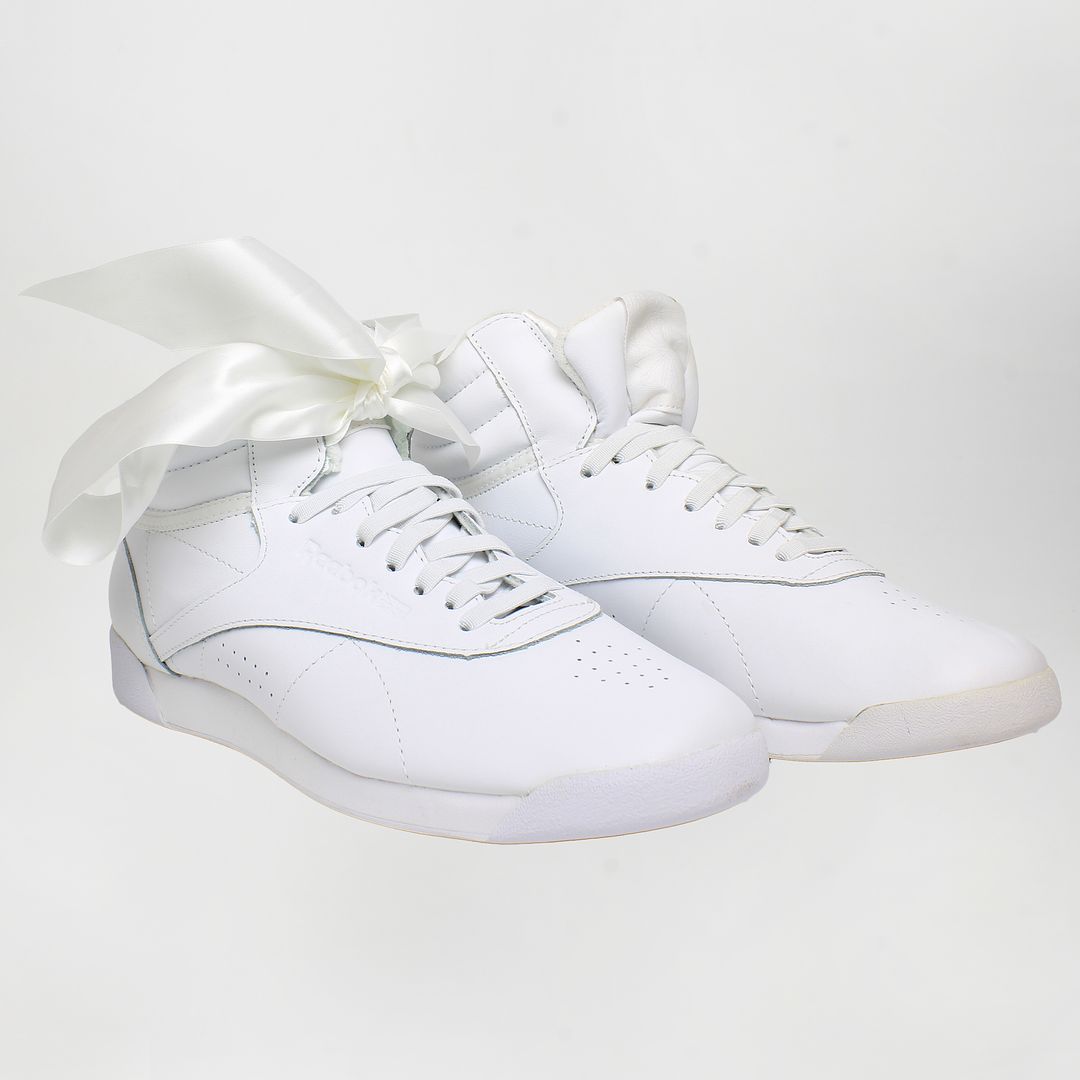 Reebok Freestyle High Satin Bow Womens White Trainers DIRTY