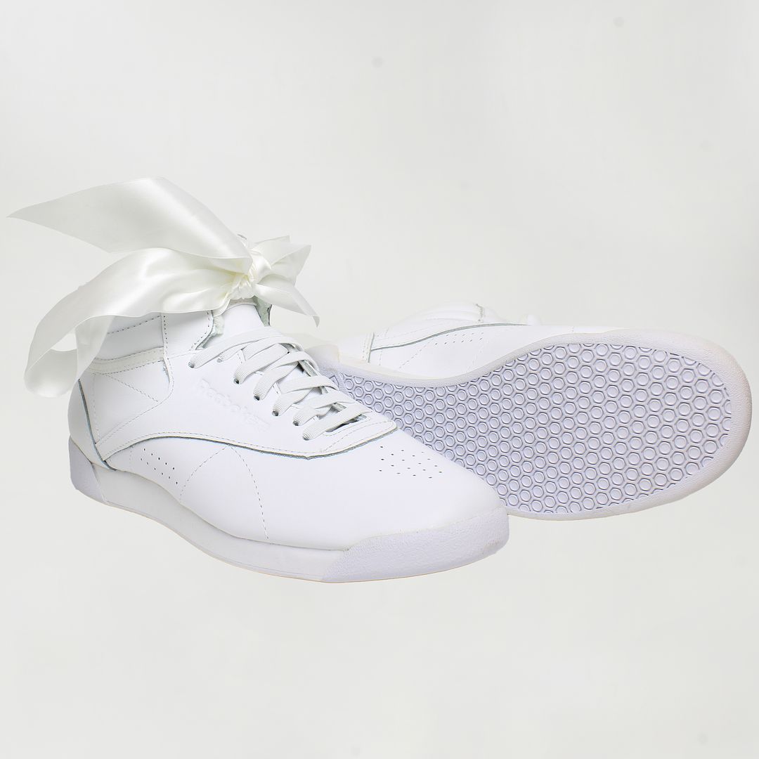 Reebok Freestyle High Satin Bow Womens White Trainers DIRTY