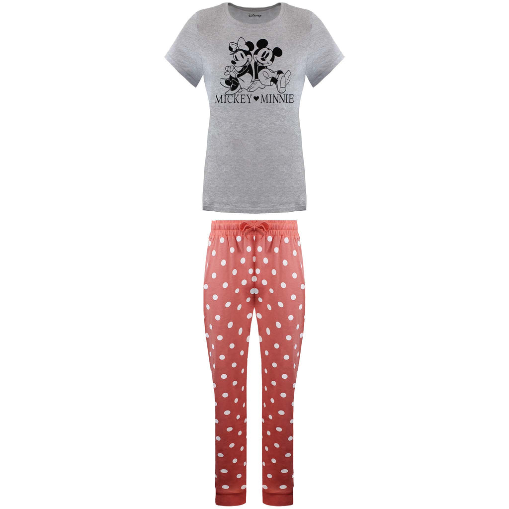 Disney Mickey & Minnie Womens Grey/Pink Pyjama Set