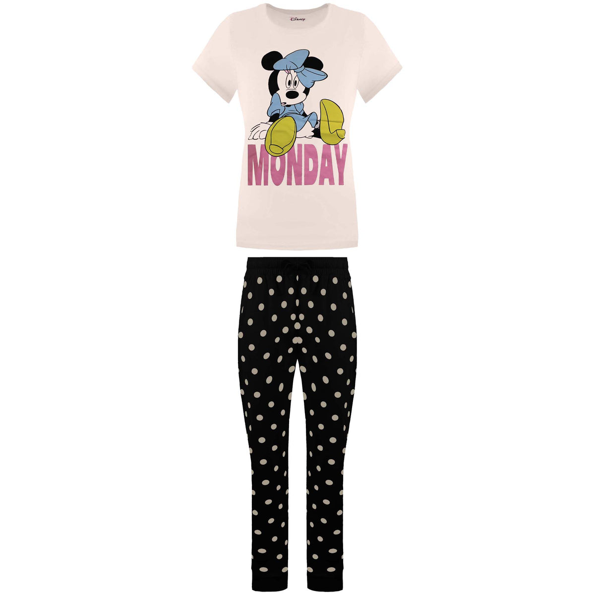 Disney Minnie Mouse Monday Womens Pink/Black Pyjama Set