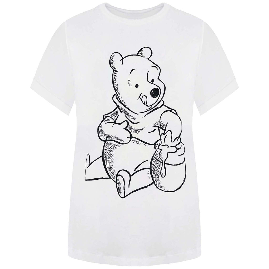 Disney Winnie The Pooh Sketch Womens White T-Shirt