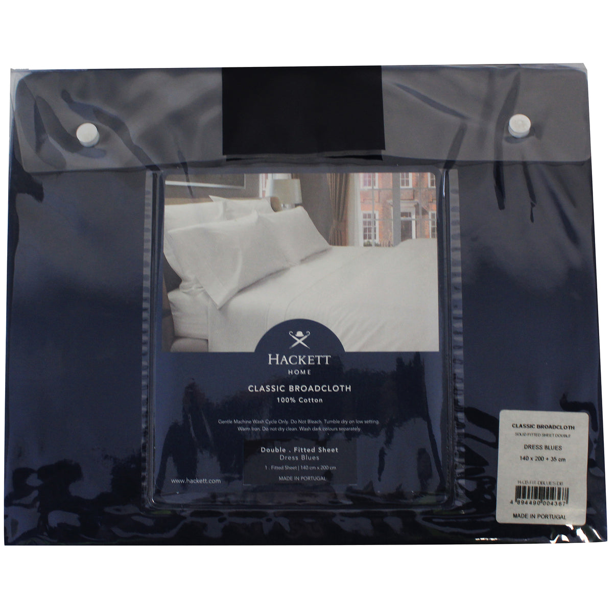 Hackett Classic Broadcloth Solid Fitted Navy Sheet Double