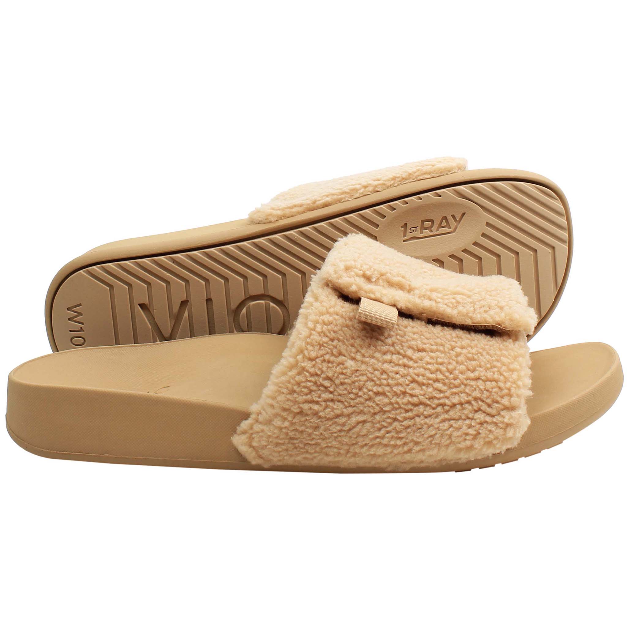 Vionic Keira Shearling Womens Brown Sliders