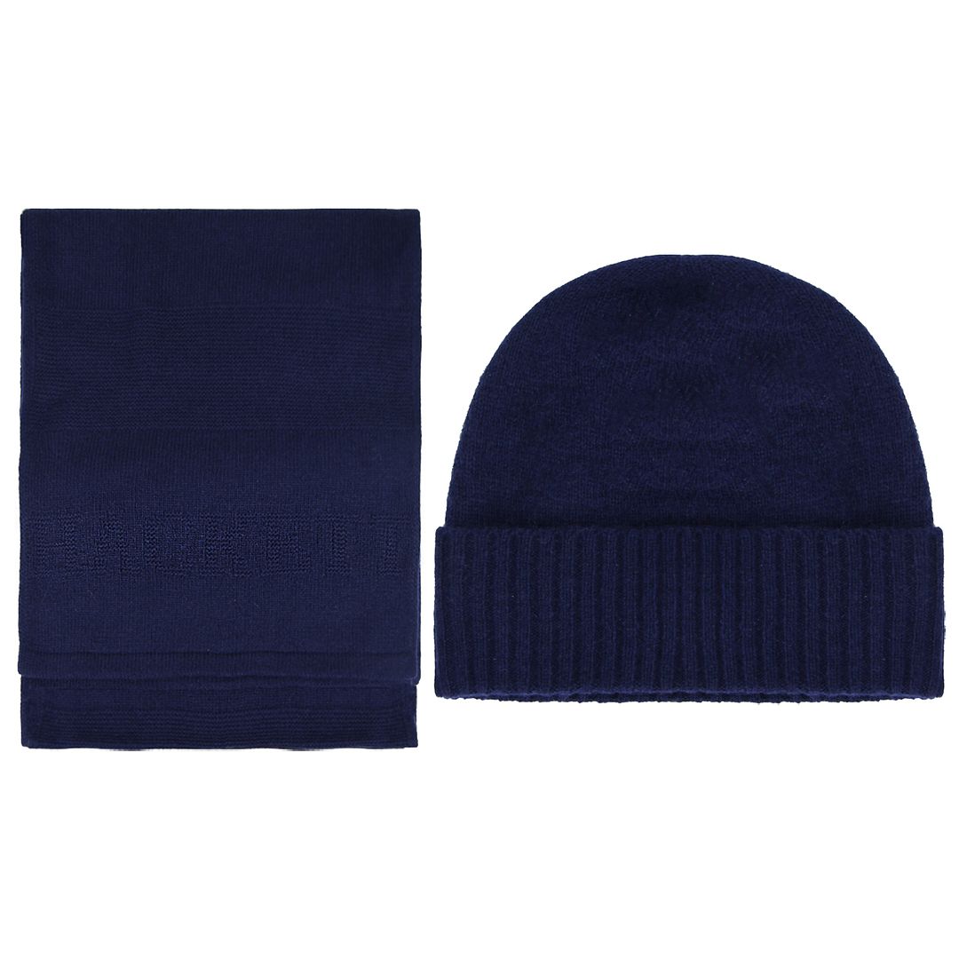 Hackett London Wool Mens Navy Scarf Beanie Set