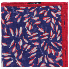 Hackett London Linen Printed Koi Fish Mens Navy/Red Hank Handkerchiefs